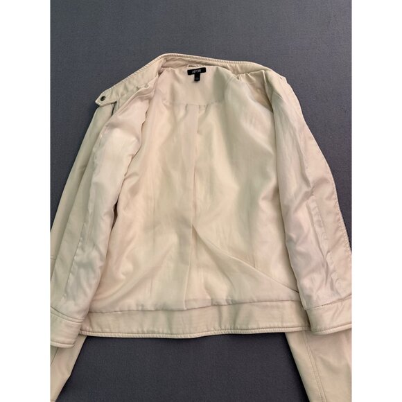 APT. 9 Womens Faux Leather Moto Jacket L Beige Quilted Shoulder Detail - Picture 8 of 10